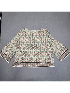 Floral Print Max Studio Blouse L 3/4 Bell Sleeve Lightweight Top Cottage Core